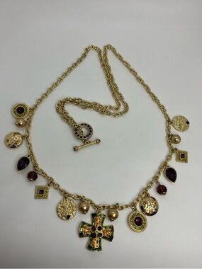 Heidi Daus Sophisticated Swag Gold-Tone Multicolor Cross & Charm Necklace 38”